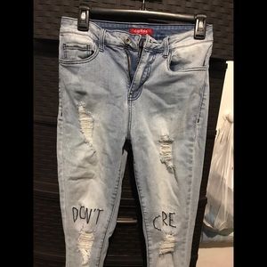 Guess Light Wash Distress Denim "Don't Care" Jeans